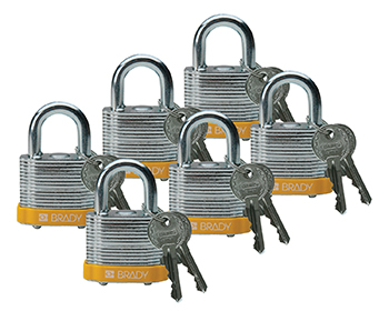 BRADY CADENAS JAUNE ACIER LAMINE AVEC ANSE 20 MM EN PAQUET DE 6