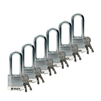 BRADY CADENAS BLANC ACIER LAMINE AVEC ANSE 51 MM EN PAQUET DE 6