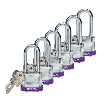 BRADY CADENAS VIOLET ACIER LAMINE AVEC ANSE 51 MM EN PAQUET DE 6