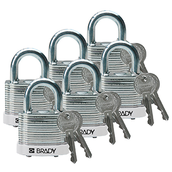 BRADY CADENAS BLANC ACIER LAMINE AVEC ANSE 20 MM EN PAQUET DE 6