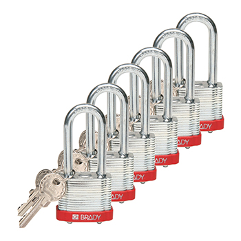 BRADY CADENAS ROUGE ACIER LAMINE AVEC ANSE 51 MM EN PAQUET DE 6