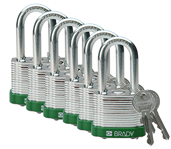 BRADY CADENAS VERT ACIER LAMINE AVEC ANSE 38 MM EN PAQUET DE 6