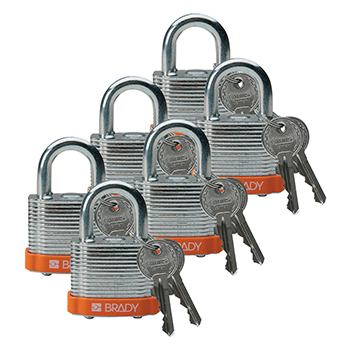 BRADY CADENAS ORANGE ACIER LAMINE AVEC ANSE 20 MM EN PAQUET DE 6