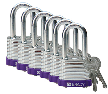 BRADY CADENAS VIOLET ACIER LAMINE AVEC ANSE 38 MM EN PAQUET DE 6