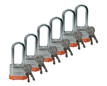 BRADY CADENAS ORANGE ACIER LAMINE AVEC ANSE 51 MM EN PAQUET DE 6