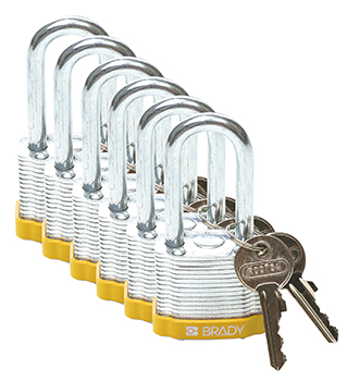 BRADY CADENAS JAUNE ACIER LAMINE AVEC ANSE 38 MM EN PAQUET DE 6